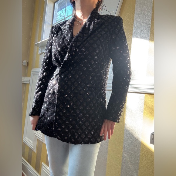 New Chic Black Sequins Women's Blazer - Picture 7 of 7